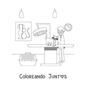 Imagen para colorear de un veterinario y un gato en la clínica veterinaria