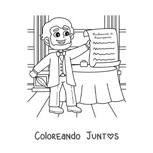 Imagen para colorear de Abraham Lincoln animado con la proclamación de emancipación