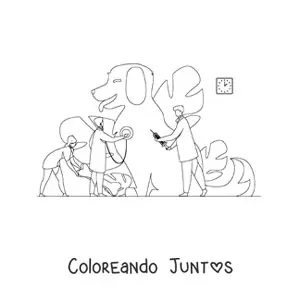 Imagen para colorear de varios veterinarios curando a un perro gigante