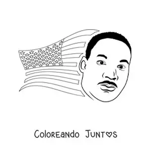 Imagen para colorear de Martin Luther King animado con la bandera de eeuu