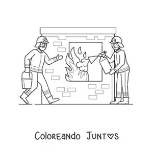 Imagen para colorear de dos bomberos apagando un incendio