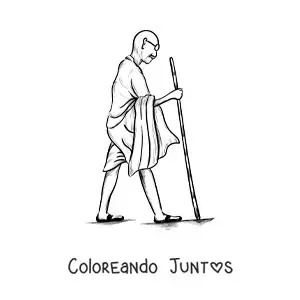 Imagen para colorear de la silueta de Mahatma Gandhi caminando