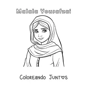 Imagen para colorear de Malala Yousafzai animada para niños