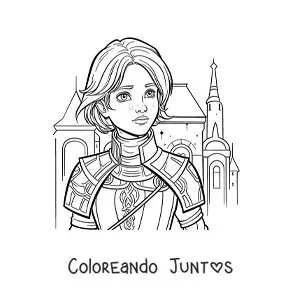 Imagen para colorear de Juana de Arco animada estilo comic en una batalla