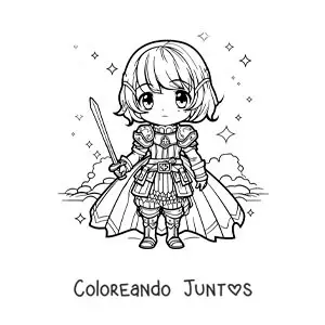 Imagen para colorear de Santa Juana de Arco kawaii estilo chibi