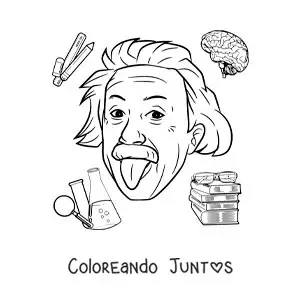 Imagen para colorear del científico Albert Einstein animado sacando la lengua