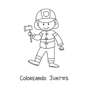Imagen para colorear de un bombero animado sujetando un hacha