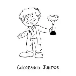 Imagen para colorear del físico Albert Einstein animado con bata de laboratorio