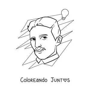 Imagen para colorear de Nikola Tesla y un bombillo alimentado por corriente alterna