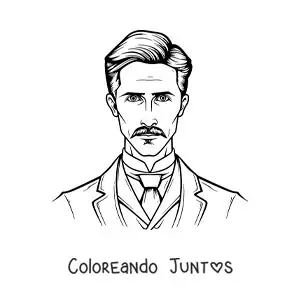 Imagen para colorear de un retrato de Nikola Tesla animado