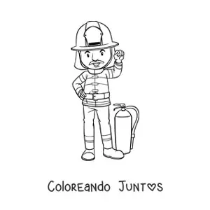 Imagen para colorear de un bombero uniformado junto a un extintor