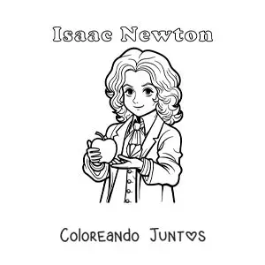 Imagen para colorear de Isaac Newton animado con una manzana y con su nombre