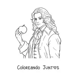 Imagen para colorear de un retrato de Isaac Newton animado estilo anime