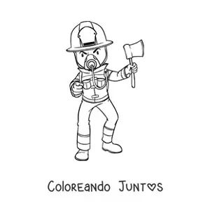 Imagen para colorear de un bombero con máscara protectora y un hacha