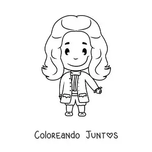 Imagen para colorear de una caricatura fácil de Isaac Newton para niños