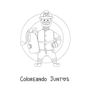 Imagen para colorear de un bombero animado sujetando un extintor