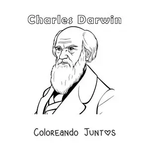 Imagen para colorear de un retrato de Charles Darwin fácil con su nombre