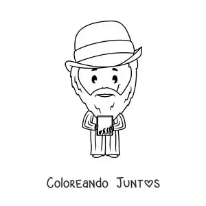 Imagen para colorear de una caricatura fácil de Charles Darwin para niños