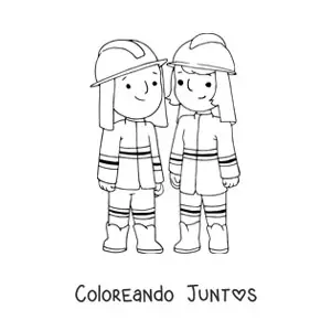 Imagen para colorear de una bombera y un bombero