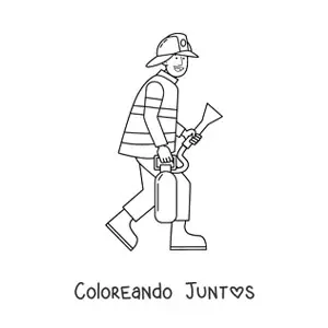 Imagen para colorear de un bombero animado con un extintor