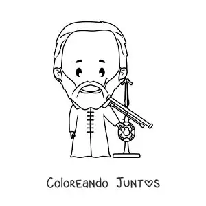 Imagen para colorear de Galileo Galilei kawaii con un telescopio