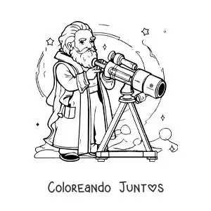 Galileo Galilei animado viendo a través de un telescopio
