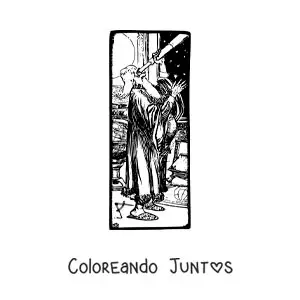 Imagen para colorear de caricatura de Galileo Galilei con un telescopio