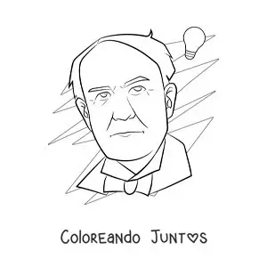 Imagen para colorear de retrato de Thomas Edison fácil con un bombillo
