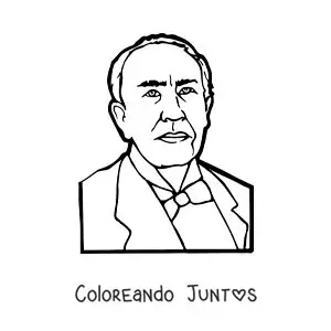 Imagen para colorear de retrato de Thomas Edison animado fácil