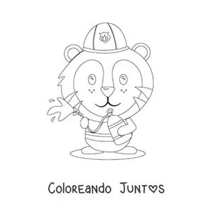 Imagen para colorear de un tigre bombero animado apagando un incendio