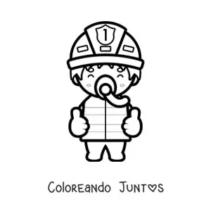 Imagen para colorear de un bombero kawaii usando una máscara respiratoria