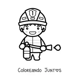 Imagen para colorear de un bombero kawaii con un extintor