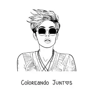 Imagen para colorear de Miley Cyrus animada con lentes de sol y cabello corto