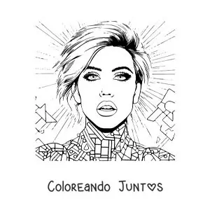 Imagen para colorear de un retrato de Miley Cyrus animada