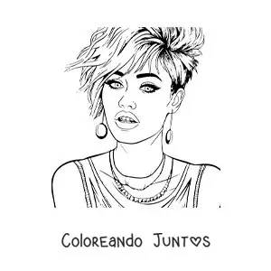 Imagen para colorear de Miley Cyrus animada con peinado corto