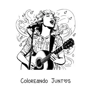 Imagen para colorear de caricatura de Taylor Swift cantando con una guitarra
