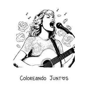 Imagen para colorear de Taylor Swift animada cantando con una guitarra