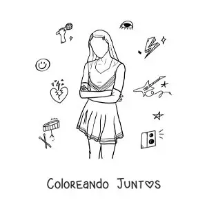 Imagen para colorear de silueta de Olivia Rodrigo sin cara en su álbum Sour