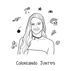 Imagen para colorear de un retrato de Olivia Rodrigo animada