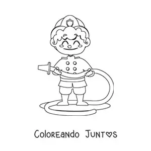 Imagen para colorear de un niño bombero con manguera