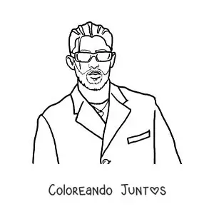 Imagen para colorear de un retrato animado de Bad Bunny