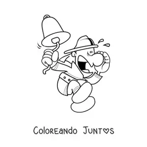 Imagen para colorear de una caricatura de un bombero en alerta