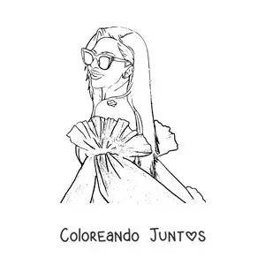 Imagen para colorear de un retrato de Lady Gaga animada con lentes de sol