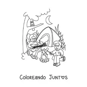 Dos niños animados cantando en un campamento de verano