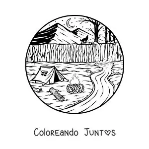 Imagen para colorear de un campamento junto al río