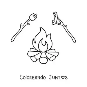 Imagen para colorear de una fogata con malvaviscos y salchichas