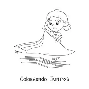 Imagen para colorear de una niña armando una carpa