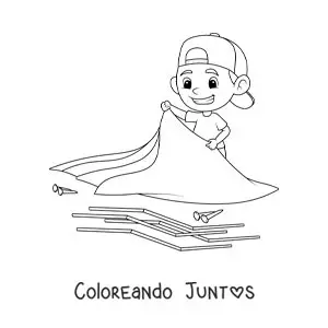 Imagen para colorear de un niño armando una carpa