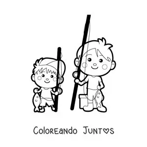 Imagen para colorear de un padre kawaii pescando con su hijo