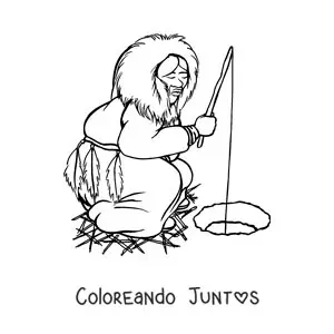 Imagen para colorear de una esquimal pescando